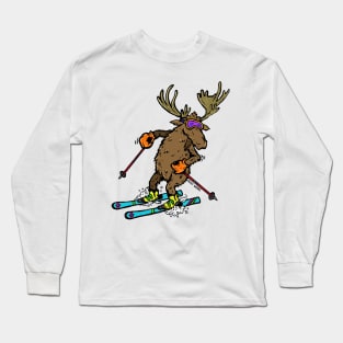 Moose on Skis, a Skiing Moose, moose, skis, etc... Long Sleeve T-Shirt